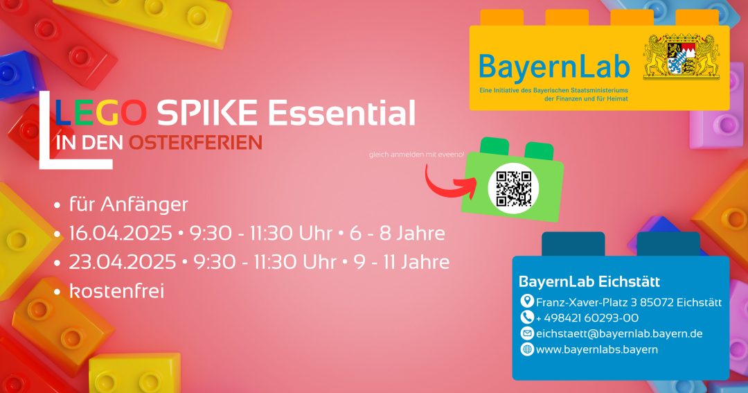 LEGO Spike Essential Workshops in den Osterferien 2025 Werbeposter für den LEGO Spike Essential Workshop in den Osterferien 2025